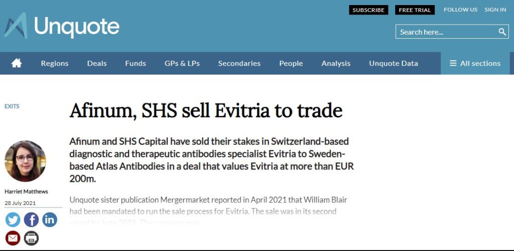 Afinum, SHS sell Evitria to trade